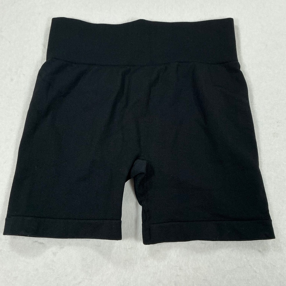 OQQ Womens Black Seamless High Waisted Biker Shorts Athletic Yoga Gym Size L